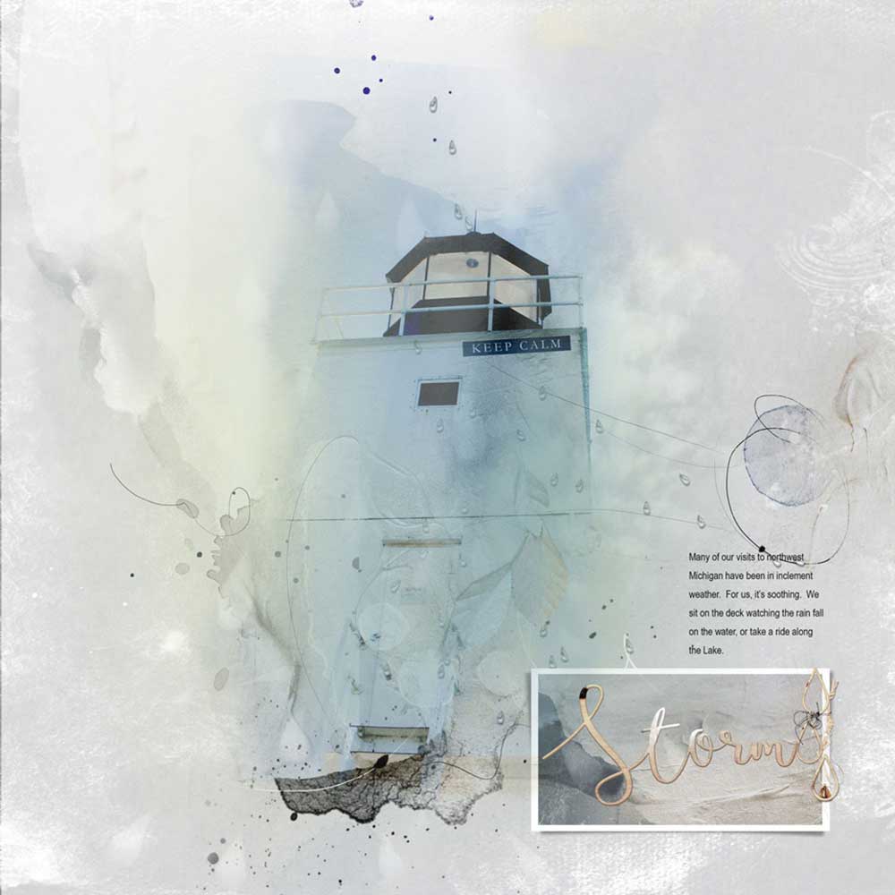 ArtPlay Inclement Collection Inspiration Lighthouse in the Rain Digital Scrapbooking Page by Beverly Cazzell