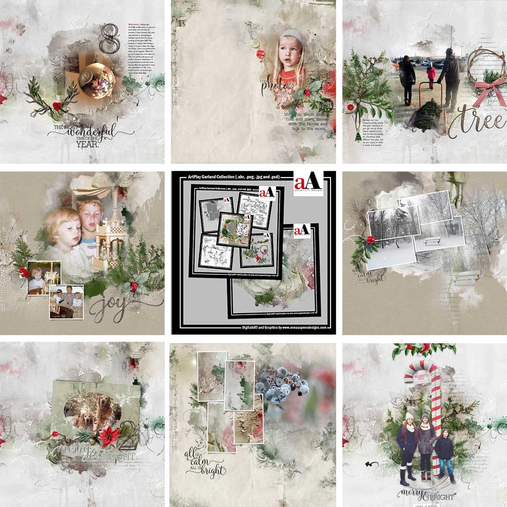 ArtPlay Garland Collection Inspiration for Digital Scrapbook and Photo Artistry Pages by Anna Aspnes Designs