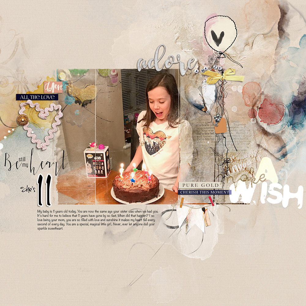 ArtPlay L’Amour Collection 11th Birthday Digital Scrapbook and Photo Artistry Page by Heather Prins