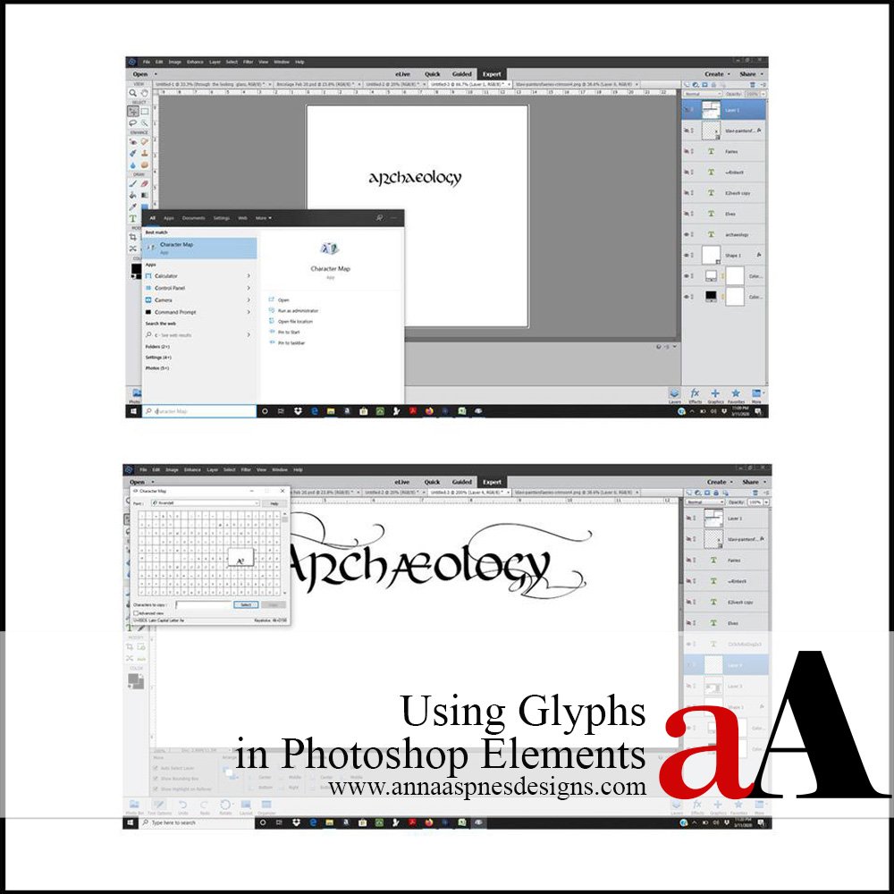 Using Glyphs in Photoshop Elements