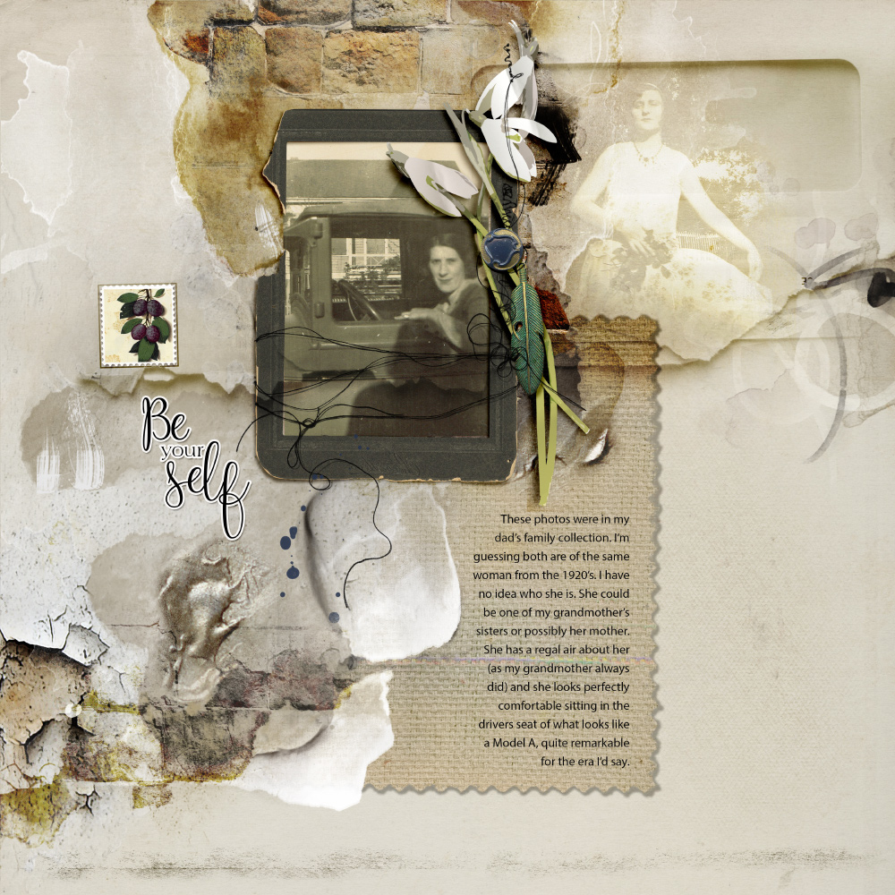 Anna Aspnes Designs ArtPlay Hygge Collection Mystery Woman Heritage Digital Scrapbook and Photo Artistry Page Inspiration by Susan Lacy