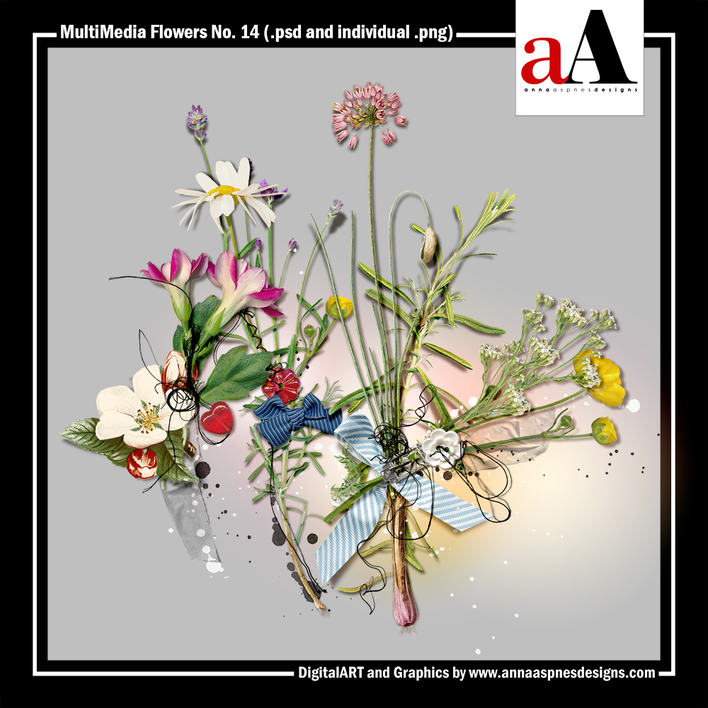 MultiMedia Flowers No 14 digital art and assets by Anna Aspnes Designs for digital scrapbooking and photo artistry.