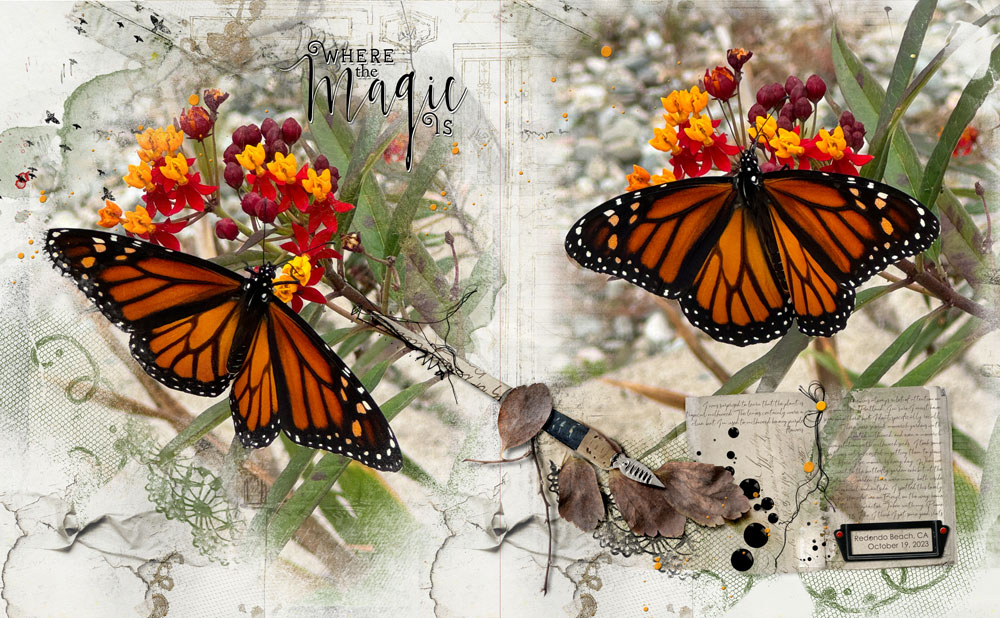 ArtPlay Palette Collection Uncanny Inspiration Monarchs Digital Scrapbooking Page by Diane Weber