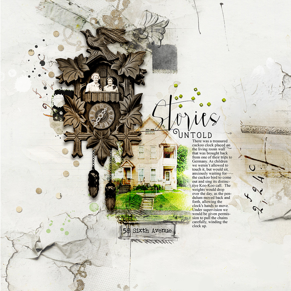 ArtPlay Palette Collection Uncanny Inspiration Cuckoo Clock Heritage Artsy Digital Scrapbooking Page by Miki Krueger
