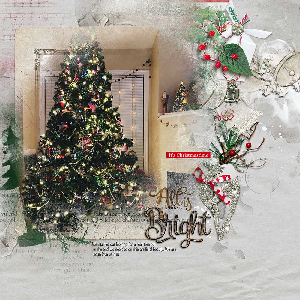 ArtPlay Silver Bells Collection Inspiration Our Christmas Tree Digital Scrapbook Page by Heather Prins