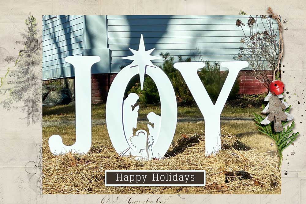 ArtPlay Tannenbaum Collection Inspiration Joy Christmas Greeting Digital Scrapbook Page by Joan Robillard