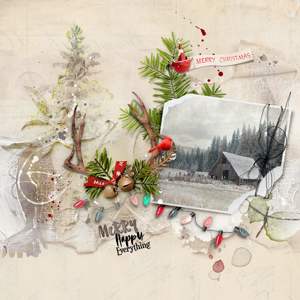 ArtPlay Tannenbaum Collection Inspiration Merry Happy Everything Christmas Digital Scrapbook Page by Pam Parmer