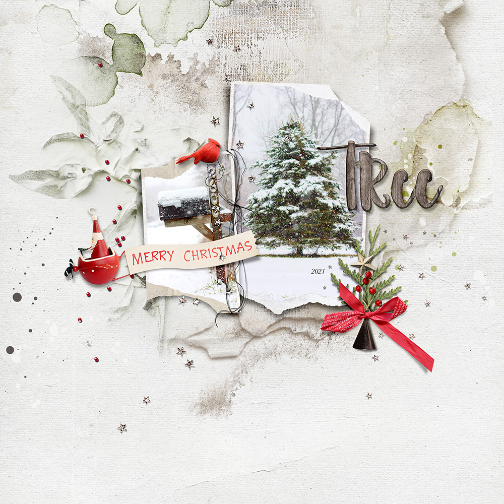 ArtPlay Tannenbaum Collection Inspiration Snowy Tree Christmas Digital Scrapbook Page by Miki Krueger