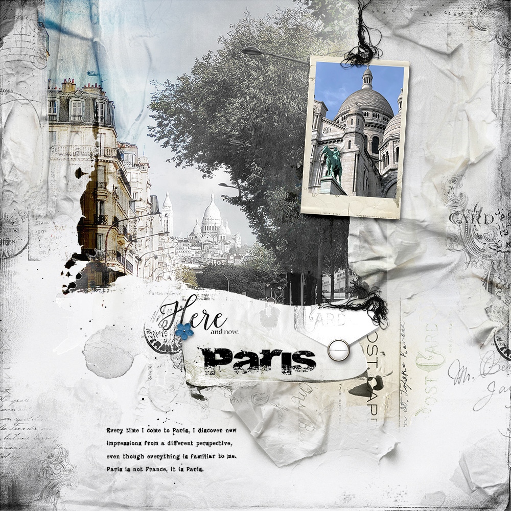 Anna Aspnes Designs ArtPlay Arrive Collection Paris Travel Digital Scrapbook and Photo Artistry Page Inspiration by Sylvia Regina