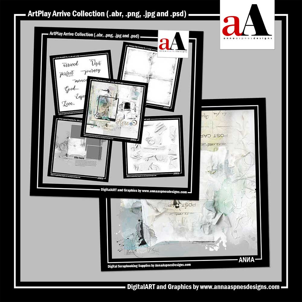 ArtPlay Arrive Collection plus ArtsyTransfers for Digital Scrapbooking, Photography and Art Journaling by Anna Aspnes Designs