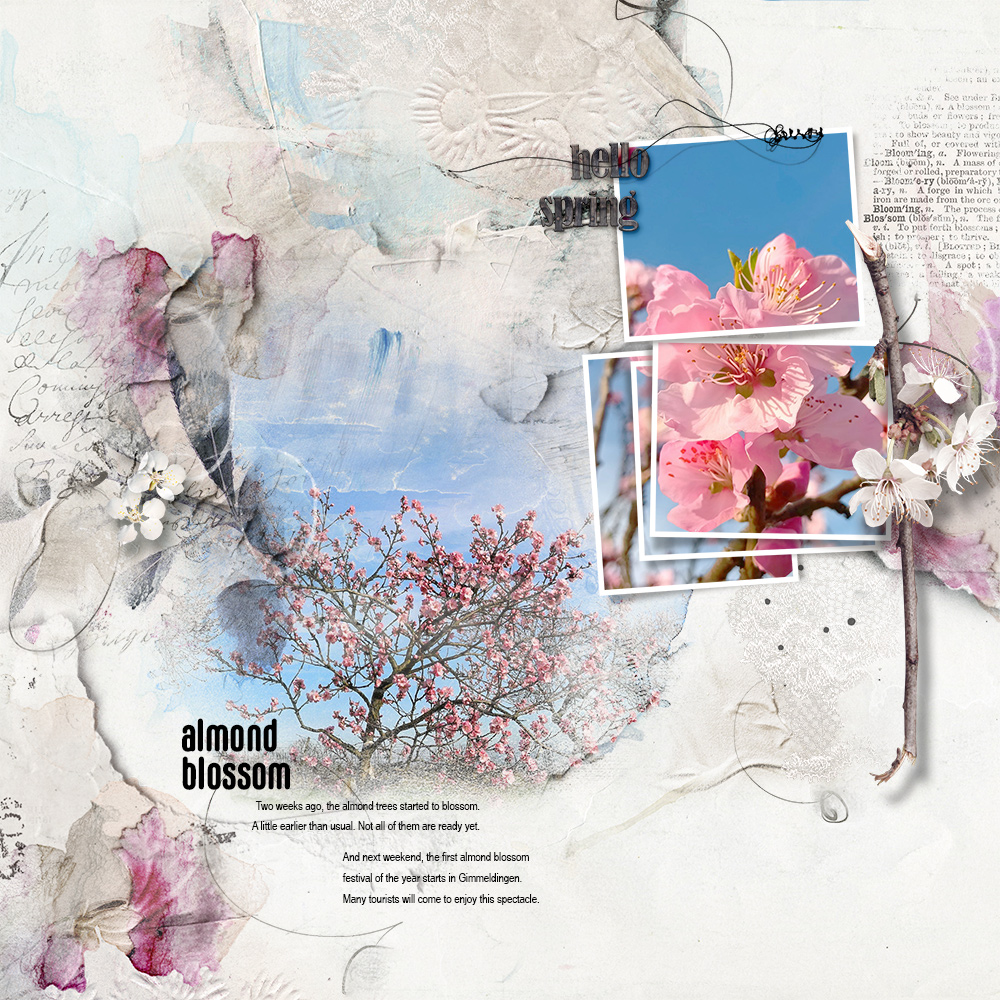 Anna Aspnes Designs ArtPlay Sashay Collection Almond Blossoms Digital Scrapbook and Photo Artistry Page by Sylvia Regina