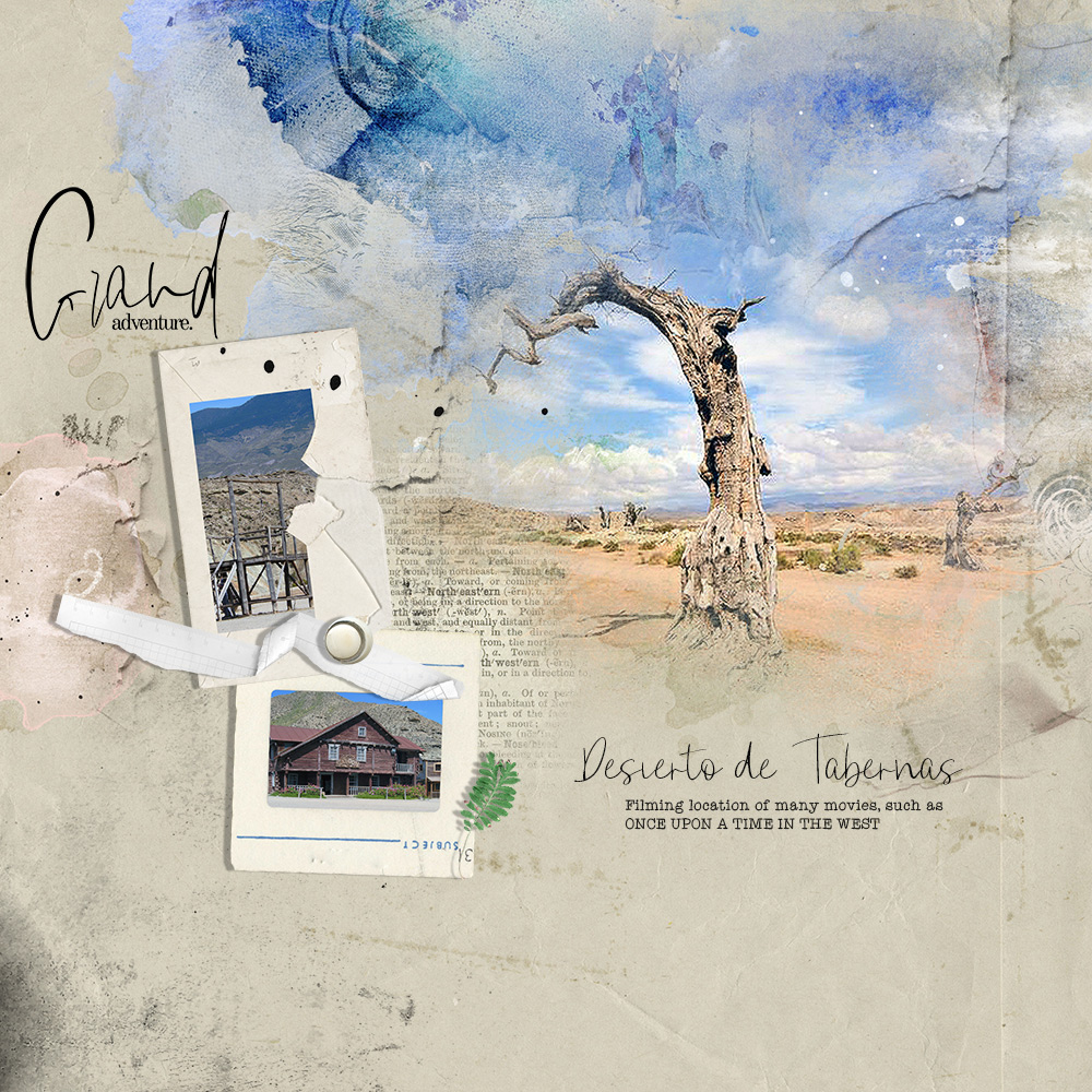 Anna Aspnes Designs ArtPlay Scenic Collection Tabernas Travel Digital Scrapbook and Photo Artistry Page Inspiration by Sylvia Regina