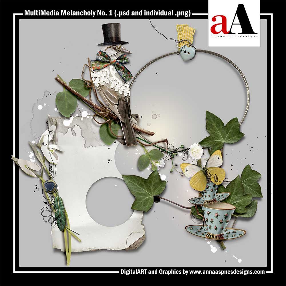 MultiMedia Melancholy No 1Embellishment Clusters for Digital Scrapbooking and Photos Artistry by Anna Aspnes Designs