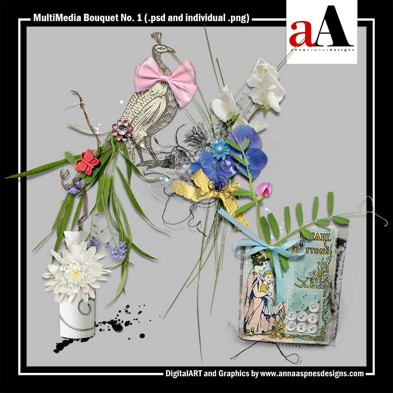 MultiMedia Bouquet No. 1  Embellishment Clusters for Digital Scrapbooking and Photo Artistry by Anna Aspnes Designs